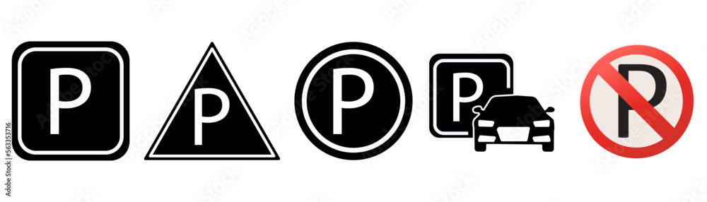 Parking icon set. Vector isolated parking signs. Map parking pointer. Parking place sign. Parking icon set. Vector isolated parking signs. Map parking pointer. Parking place sign.