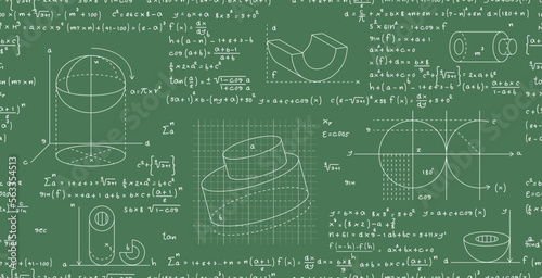 Mathematical formula pattern to find area of circle and cylinder on chalkboard.