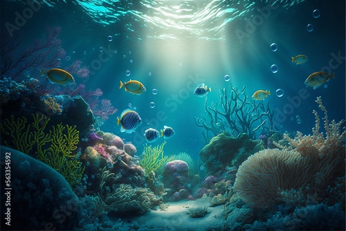 Fotografie, Obraz under water ocean background landscape. Generative Ai
