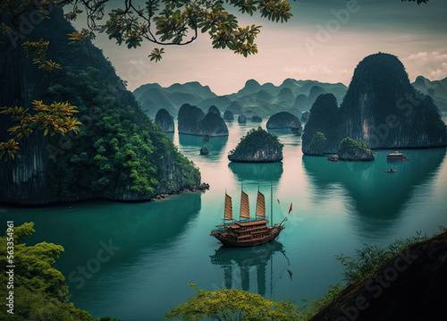 Obraz na plátně ha long bay at vietnam as travel scene created with Generative AI technology