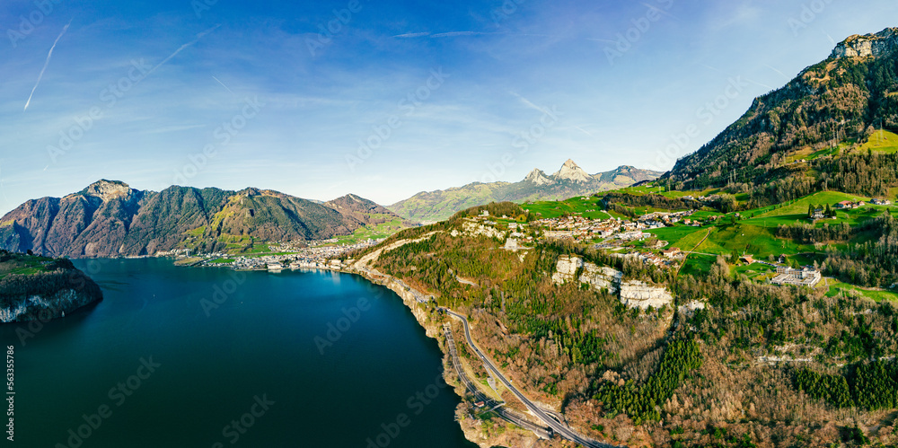 Aerial view of Lake of the Four Cantons, Morschach, Switzerland