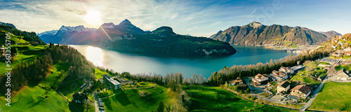 Aerial view of Lake of the Four Cantons, Morschach, Switzerland photo