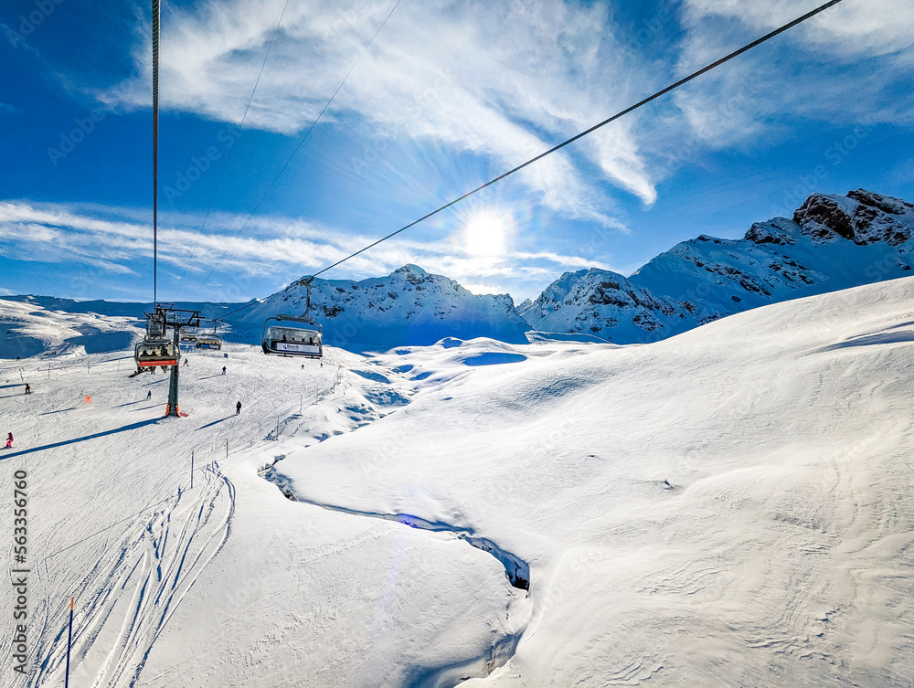 Ski slopes and mountains, Melchsee-Frutt mountain resort village, Switzerland