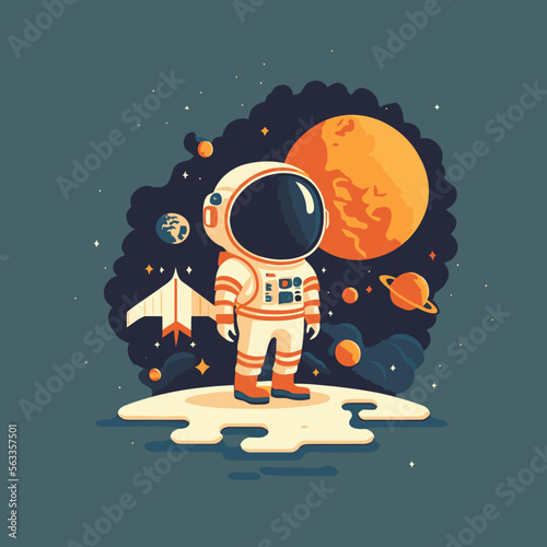 Cute Astronaut in the space with planet background vector illustration