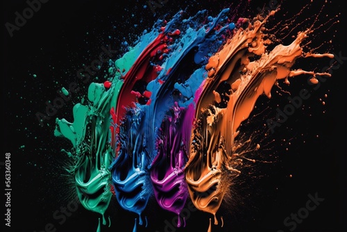 multi colored paint splash black background, Generative AI