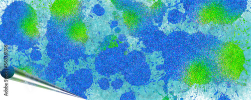 unique background design of paint splashes and brush strokes with transparent media and page curl