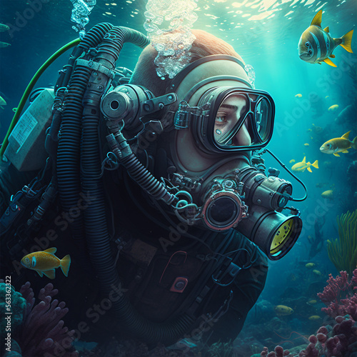 Fotografie, Obraz scuba diver and reef