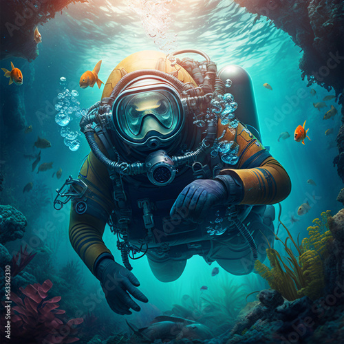 Obraz na plátně scuba diver and reef