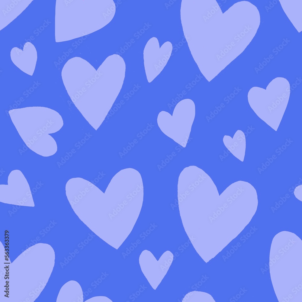 Estampado repetitivo de corazones azul. Pattern de San Valentin. Dibujo hecho a mano para el día de los enamorados. Para fondo, superficies, tarjetas del 14 de febrero, amor.
