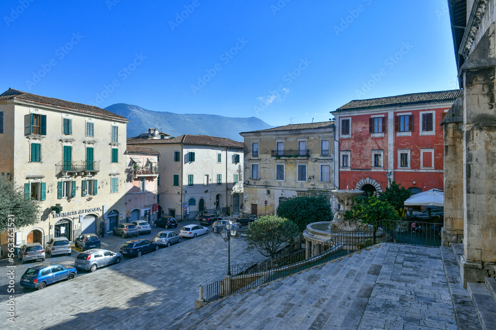 The square of Priverno seen from the arches of the cathedral. Priverno is a medieval town not far from Rome in Italy.