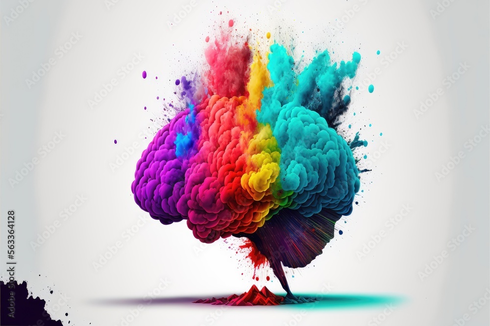 Generative AI illustration of head rainbow brain colorful explosion in ...
