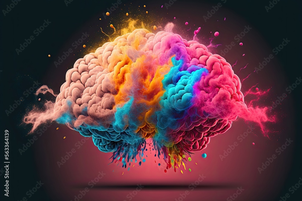 Generative AI Illustration Of Head Rainbow Brain Colorful Explosion In ...