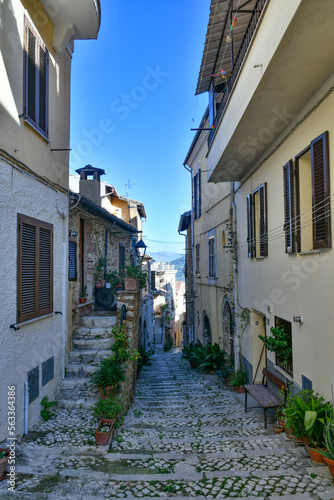 A narrow street in the historic center of Priverno, an old village in Lazio, not far from Rome, Italy. © Giambattista