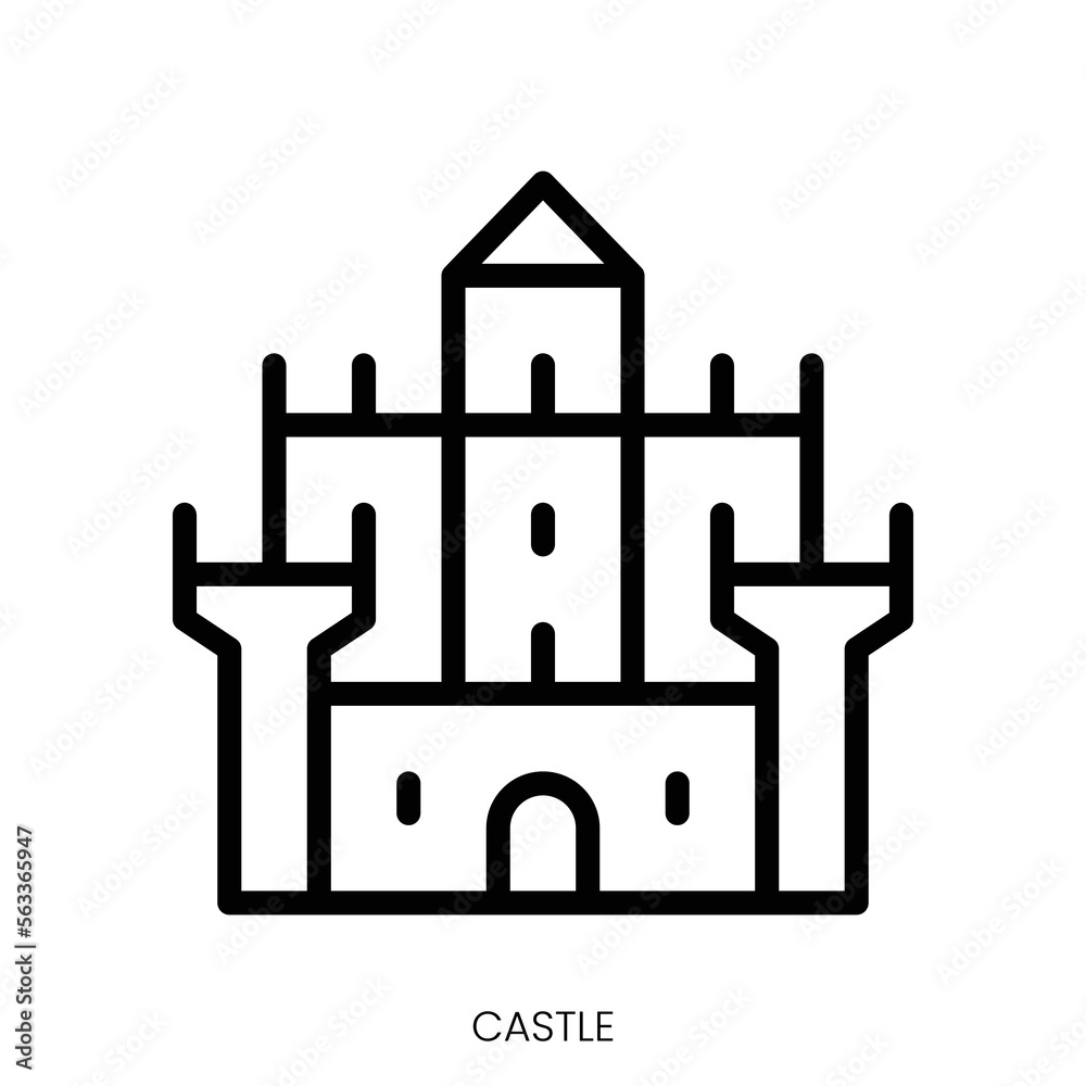 castle icon. Line Art Style Design Isolated On White Background