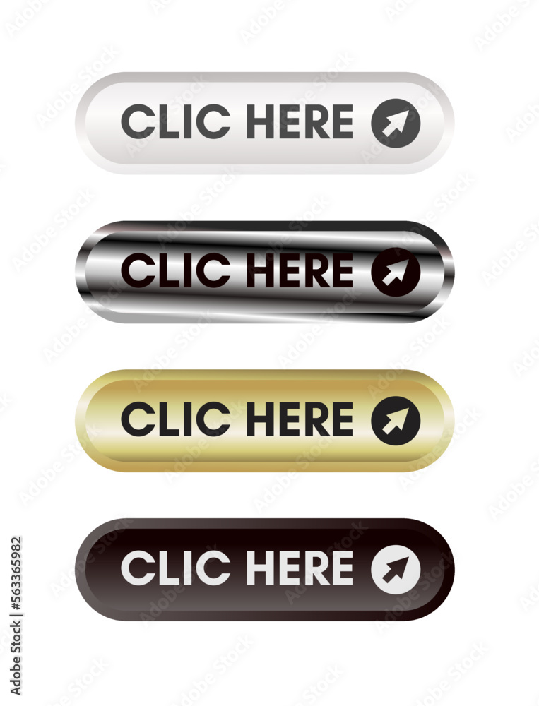 Click here - button, white, silver, gold and black Click here - button, white, silver, gold and black