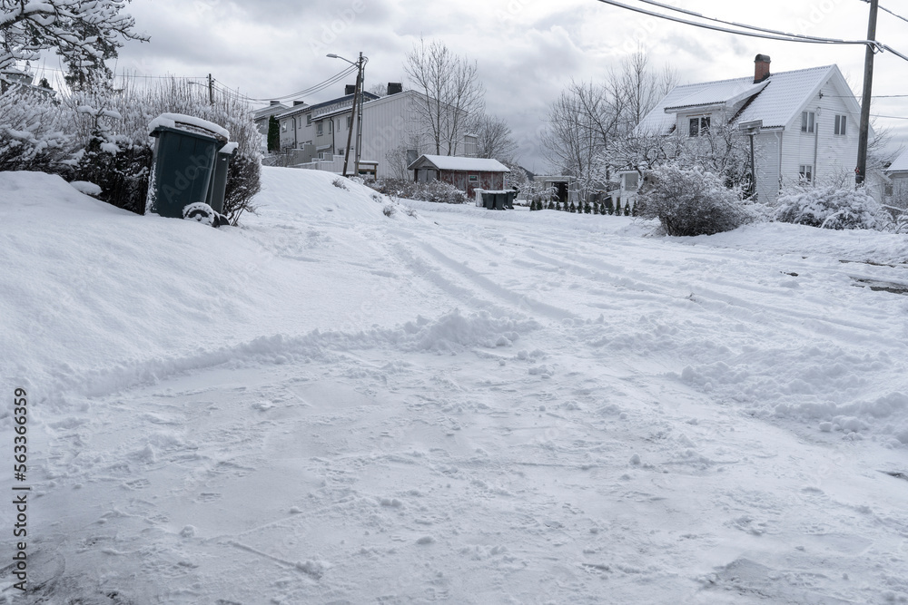 Area with snow and clean area without snow.