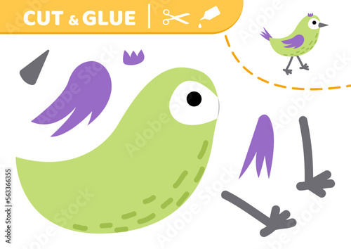 Cute bird. Cut and glue. Nestling. Applique. Paper game. Vector