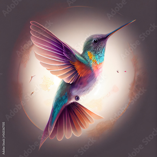 Generative AI  hummingbird  in full flight colorful in pastel tones