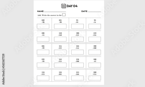 Add math worksheet for kids, Kindergarten printable activity, and homework pages
