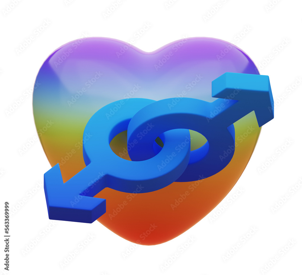 3D rendering. Gay symbol or homosexual symbol and rainbow heart.