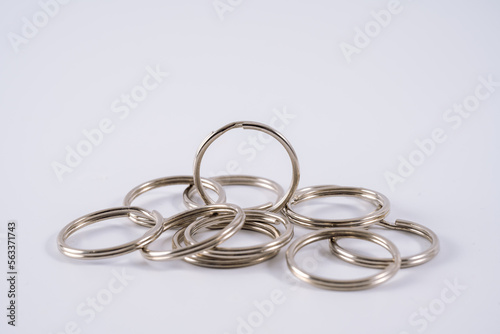 chrome stainless steel blank split rings isolated on a white background