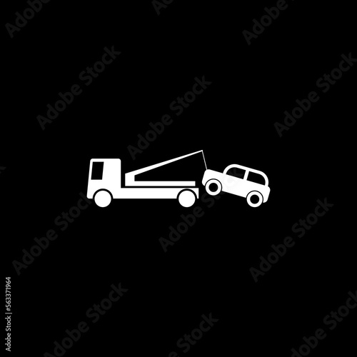 Car towing vector isolated icon on black background.