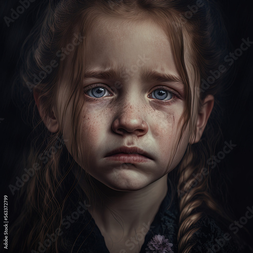 Young sad crying girl portrait-Generative AI
