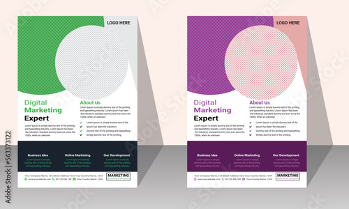 Corporate business flyer template design set with green white and violet color