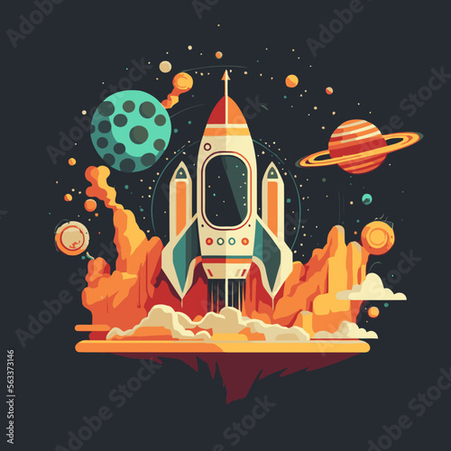 Space rocket in flat style. Vector illustration. Space travel concept.