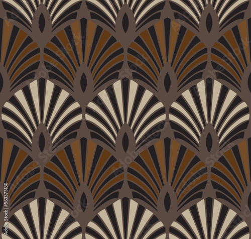 Art Deco brown and beige striped fan pattern. Ornamental background design.