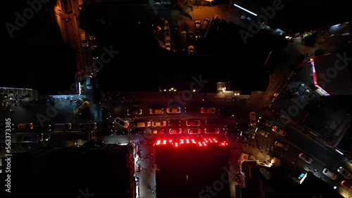 The course of life. Istanbul night view from above. Traffic jams of the metropolis. The view from the drone.