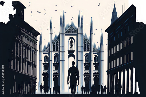 Illustration of cathedral milan Italy Duomo. Generative AI.
