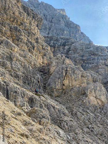 Adventurous hike up to mount Lagazuoi in the Dolomite Alps, autonomous pronvince of South Tirol photo