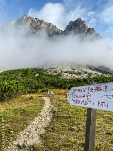 Adventurous hike up to mount Lagazuoi in the Dolomite Alps, autonomous pronvince of South Tirol photo