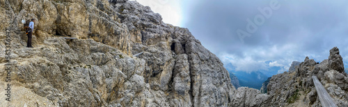 Adventurous hike up to mount Lagazuoi in the Dolomite Alps, autonomous pronvince of South Tirol photo