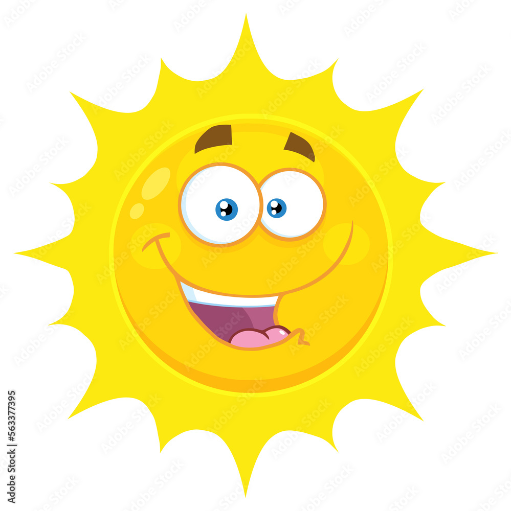 Happy Yellow Sun Cartoon Emoji Face Character With Expression. Hand Drawn Illustration Isolated On Transparent Background
