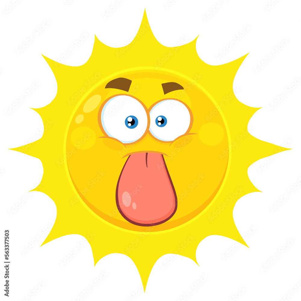 Funny Yellow Sun Cartoon Emoji Face Character Stuck Out Tongue. Hand Drawn Illustration Isolated On Transparent Background