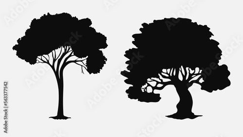 Set of black silhouettes of trees. Vector illustration