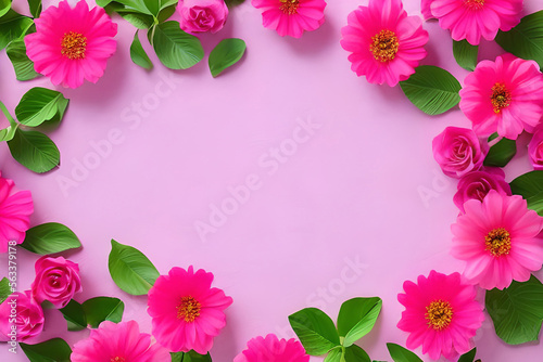 Wallpaper Mural frame of flowers with a pink background Torontodigital.ca