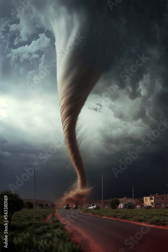 tornado in the village, storm, art illustration