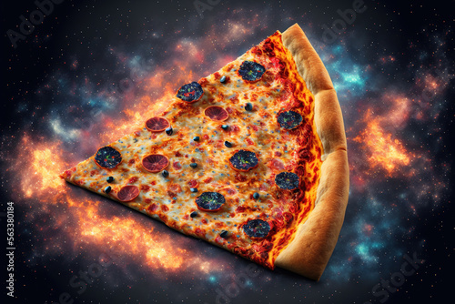 Pizza galaxy, funny food illustration. AI