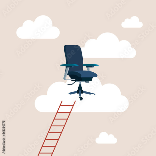 Management office chair on cloud with ladder for talent. Career success. Ladder of success. Flat vector illustration.