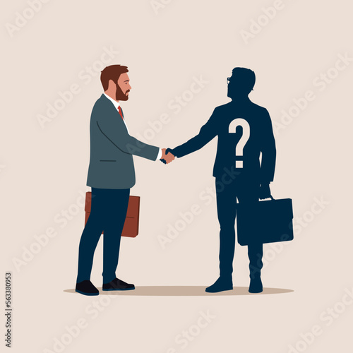 Shaking and agreement with anonymous person. Business deal. Modern flat vector illustration