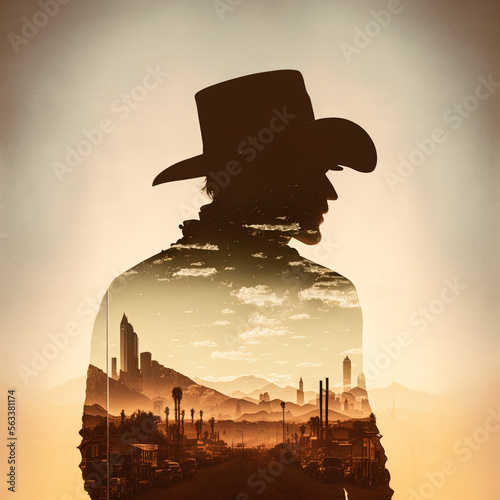 Double-Exposure shot of a cowboy & the Wild West