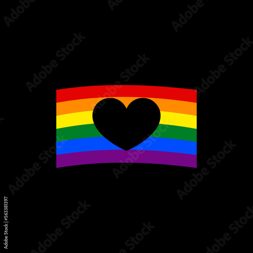 LGBTQ flag transparent heart icon isolated on black background.
