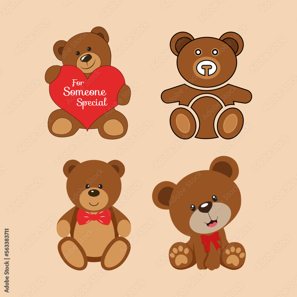 Teddy bear vector set illustration