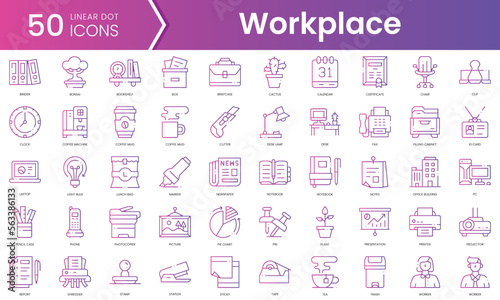 Set of workplace icons. Gradient style icon bundle. Vector Illustration