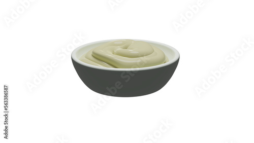 Mayonnaise white sauce in a white ceramic bowl isolated on transparent background. Minimal concept. 3D render