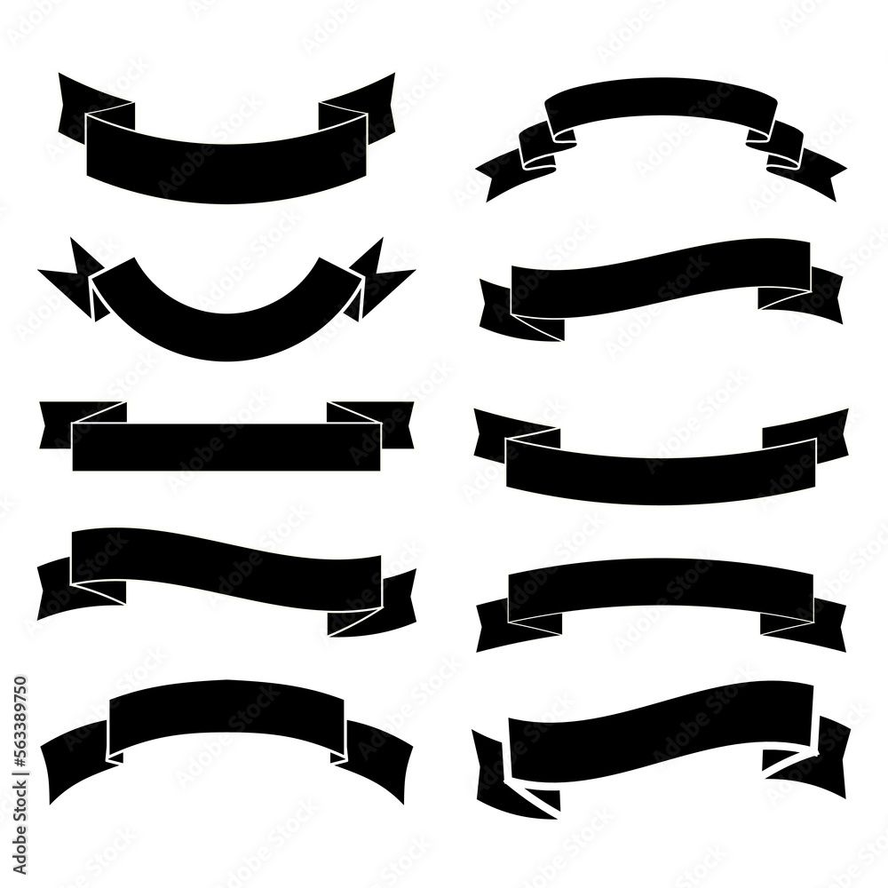 Paper Ribbon black silhouette icons vector set