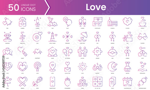 Set of love icons. Gradient style icon bundle. Vector Illustration